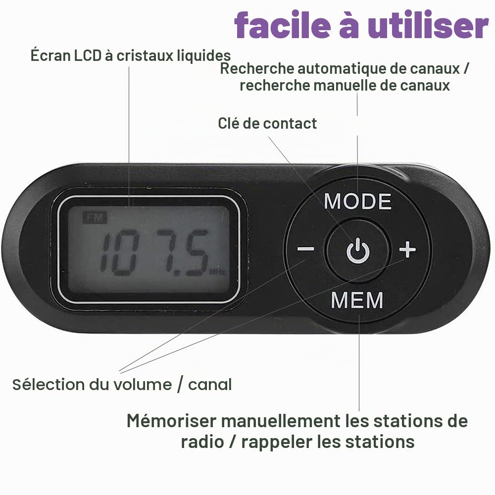 Radio de Poche Personnel FM Mini Récepteur Portable avec Affichage Numérique LCD et Casque