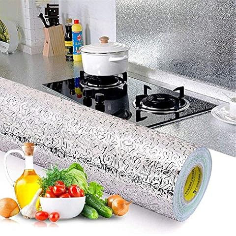 GERUSEA Kitchen Backsplash Stickers,15.7X196.9 inch, Self Adhesive Shelf Liner Drawer Liner Peel and Stick Foil Wallpaper Cabinets Shelf Sticker (0.4MX5M, Orange Peel Texture-Silver) Cover