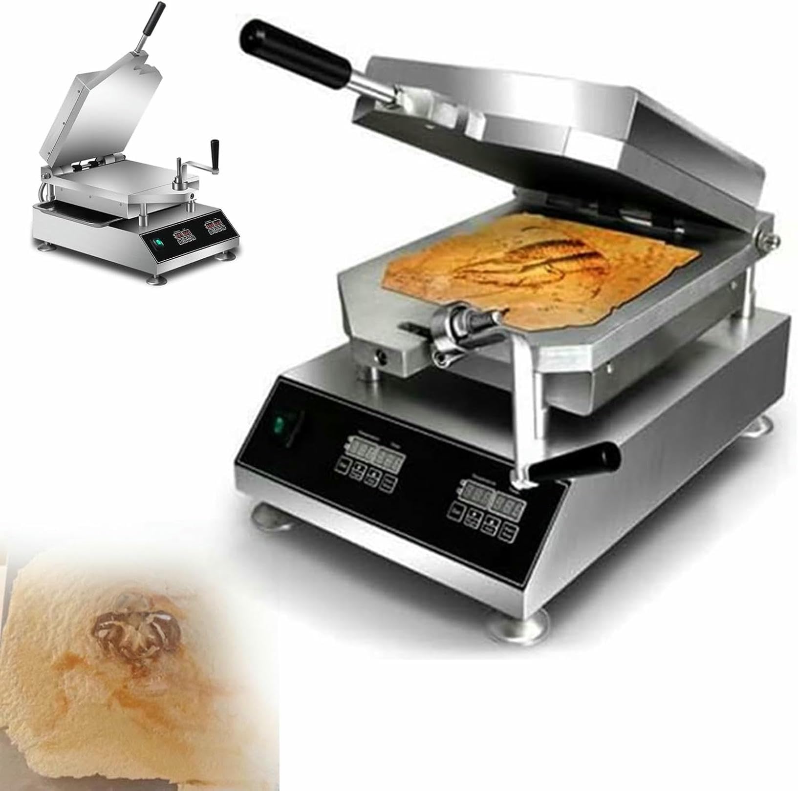 Fhrka 2800W Pancake Grill Roaster, Freshly Made Prawn Tako Senbei Maker Machine, Instant Crepe Maker, Seafood Fossil Cake Machine