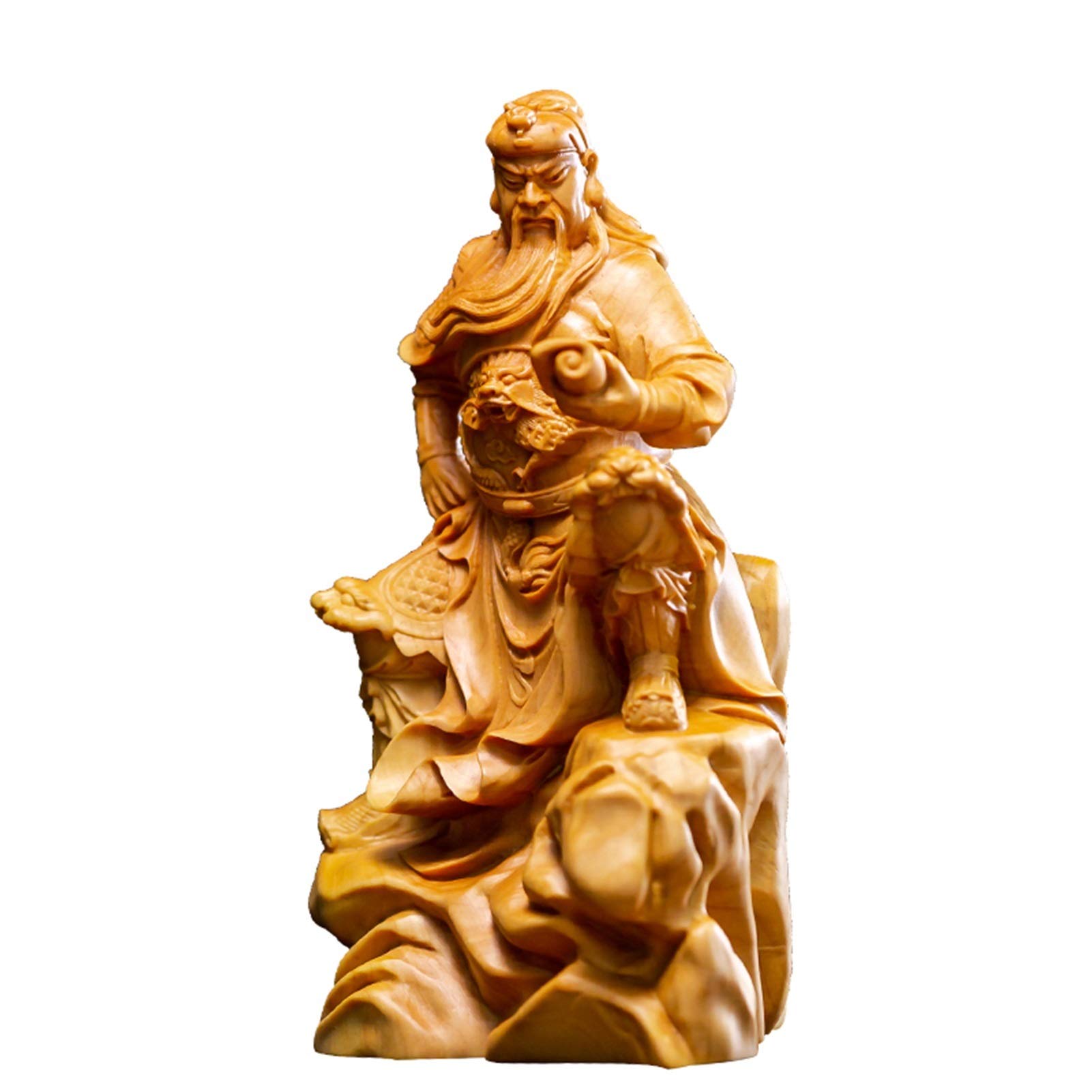 Estatua de adorno Escultura de decoración del hogar, Estatua de Guan Gong Estatua Figura Estatua de Buda Mini Adornos 2020 Escultura de madera de boj de Guan Gong Talla de madera Decoración del hogar
