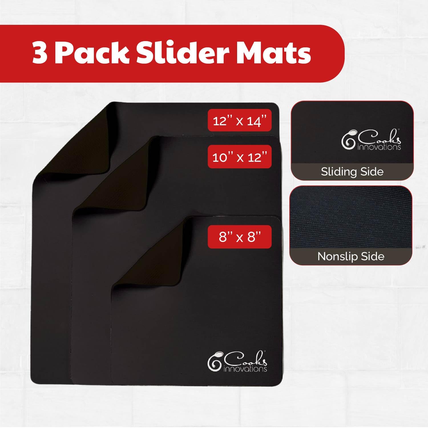 Cooks Innovations 3 Pack Heat Resistant Mats for Countertop, Air Fryer Heat Pad Protector, Appliance Sliders for Kitchen, Sliding Function for Air Fryer, Coffee Maker