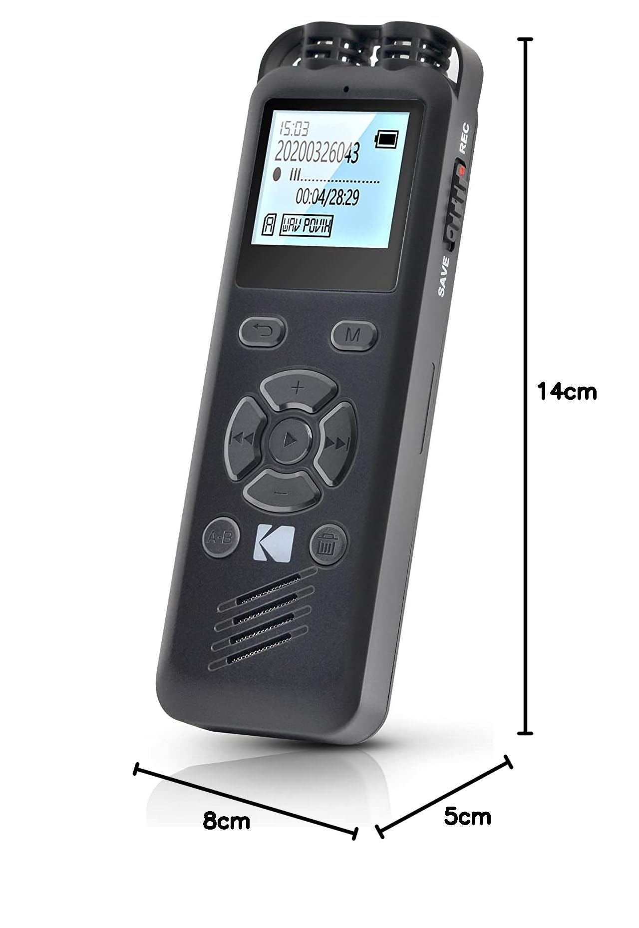 KODAK VRC250 - Dyktafon cyfrowy, 8 GB, ekran 1,4, Plug and Play, odtwarzacz MP3, akumulator litowy - czarny
