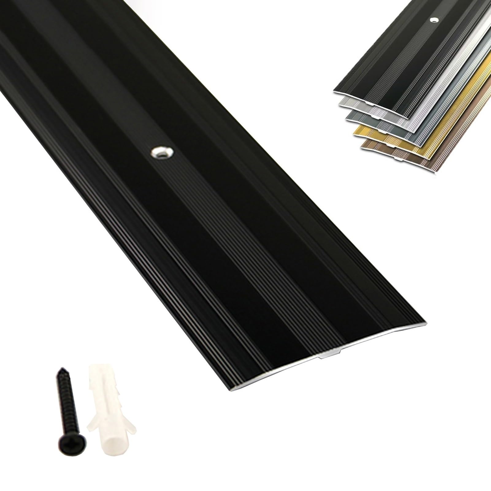 Schwarze Metall-Boden-Übergangsstange, 90 cm, 150 cm lang, mit Schraubnägeln, schneidbar, Türschwellenteiler für Türen