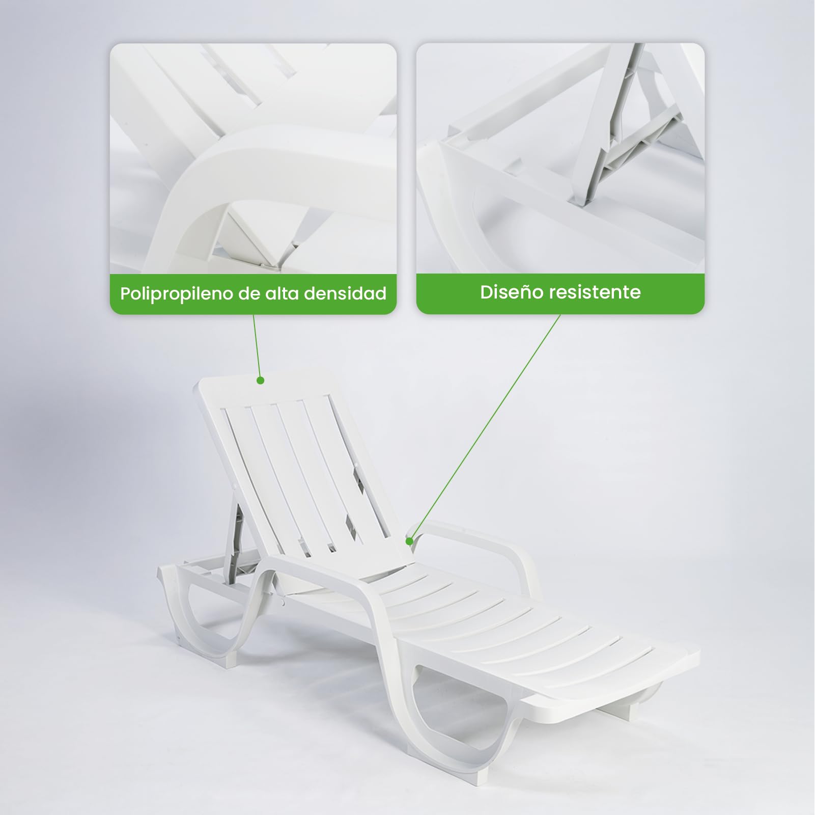 Pack 2 Tumbonas con Reposabrazos y 4 Posiciones. Hamaca Modelo Malibú, Reclinable y Resistente para Playa, Piscina o Jardín.