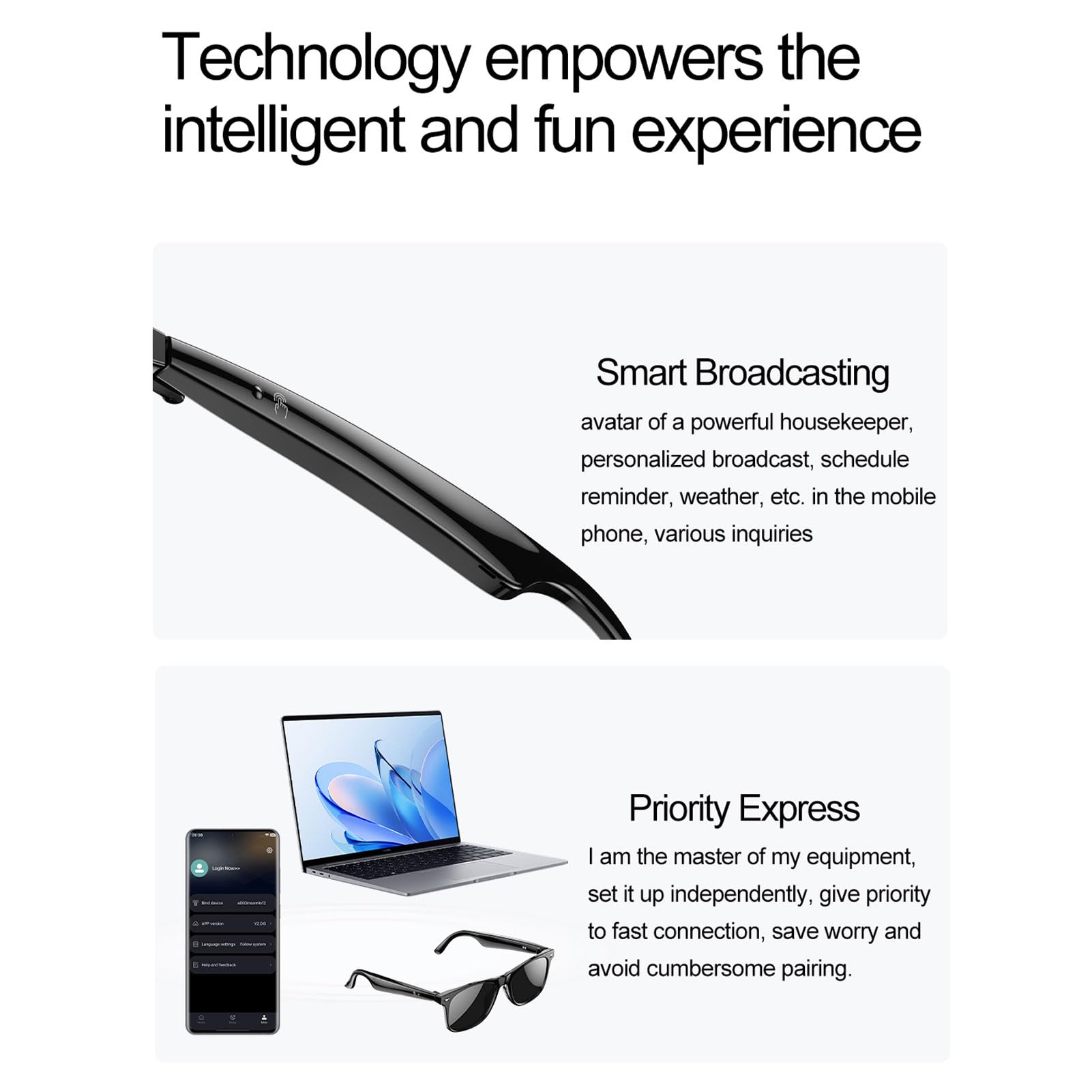 Lazmin112 Occhiali Intelligenti AI, Occhiali di Traduzione Bluetooth con 163 Lingue di Traduzione in Tempo Reale, Display APP, Chiamate di Conduzione Aerea, Protezione Dalla Luce Blu,