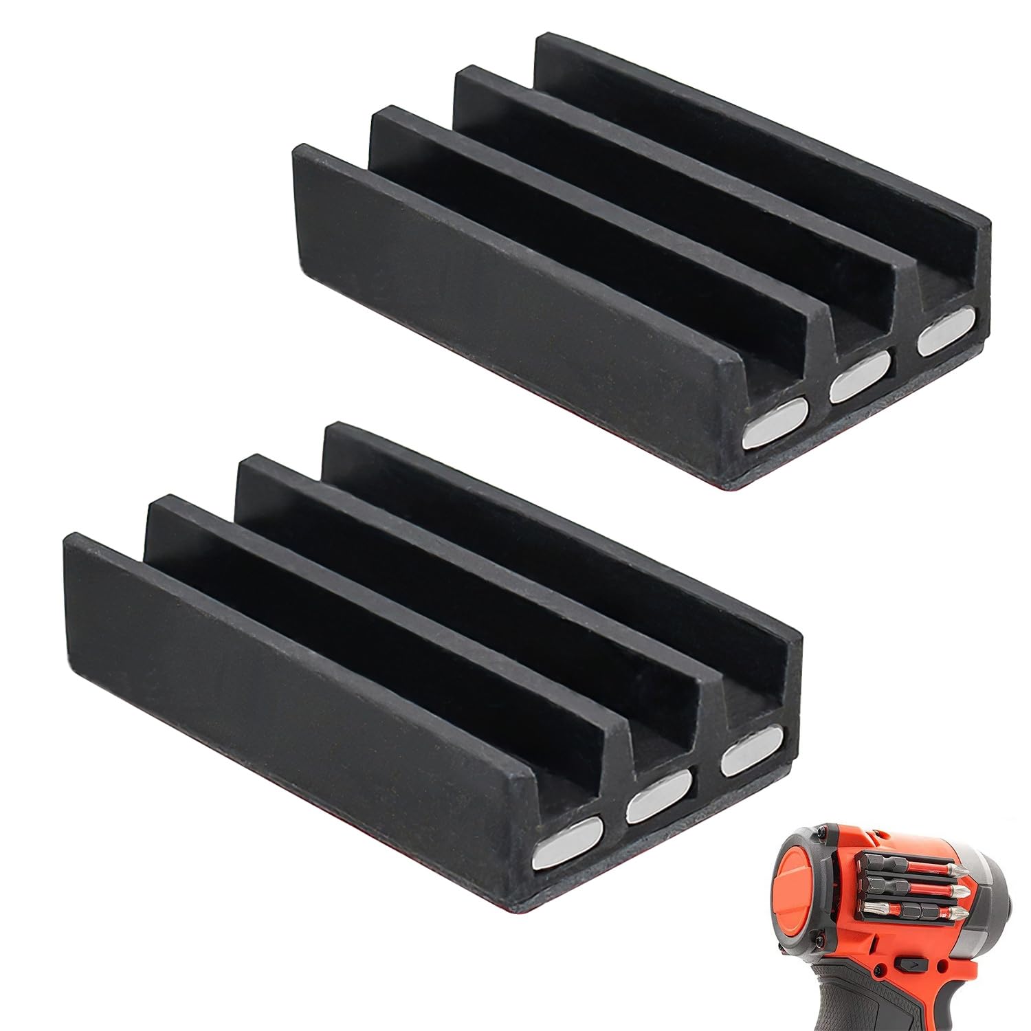 2 Stück Magnetische Bit Halter, Kleberückseite Magnetstreifenverstärkung, Starker Halt für Bohrer, Kompatibel Mit den Meisten Bohrmaschinen und Schraubendrehern (Schwarz)