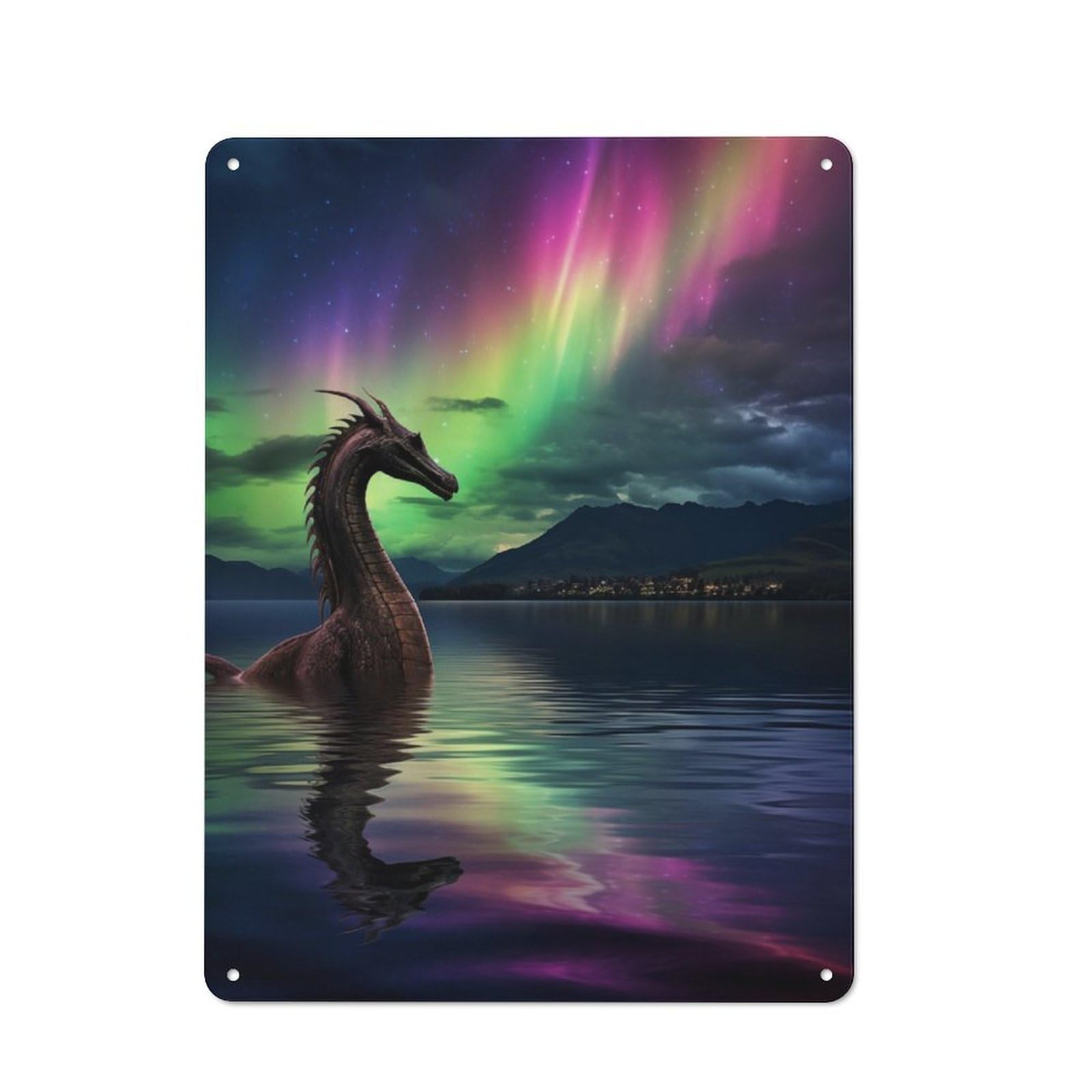 Junmoney Dragon In Aurora Borealis Vintage Tin Sign 40X30cm With For Dining Room Or Kitchen, For Vintage Wall Decor Fans, For Metal Sign Collectors