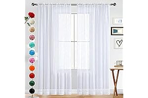 SpaceDresser Basic Rod Pocket Sheer Voile Curtain Panel White 1 Pair for Kitchen Living Room