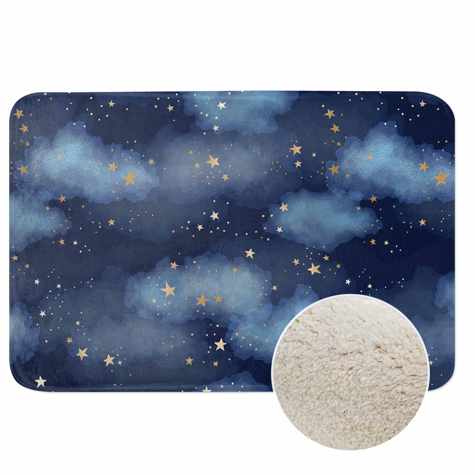 Lungtao Stars and Clouds Bath Rugs for Bathroom Durable Flannel Bath Rug Clearance Mats for Forlaundry Room and Kitchen Decor Carpt Washable 20 X 32