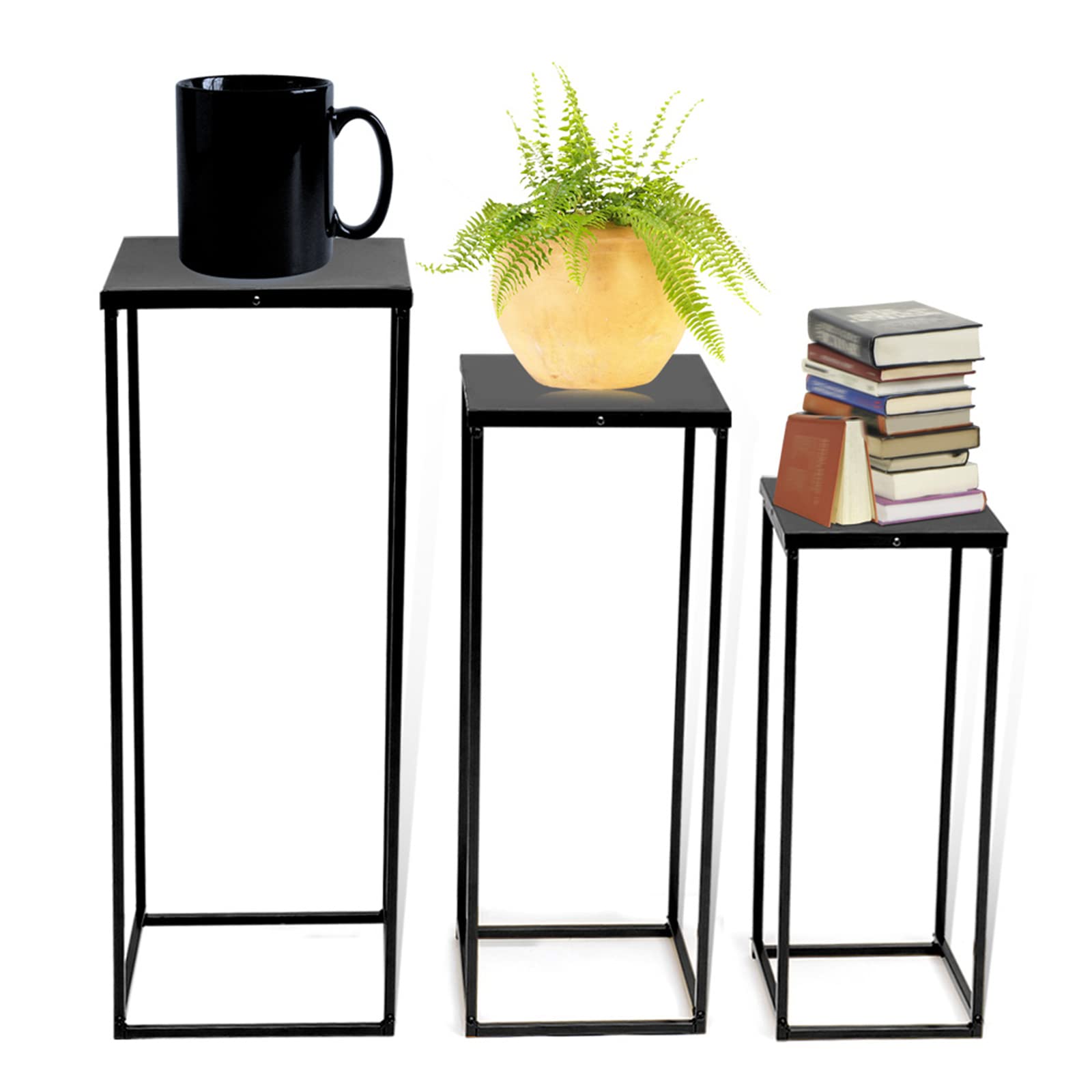 Sgabelli per fiori con vaso metallo nero set di 2 96035