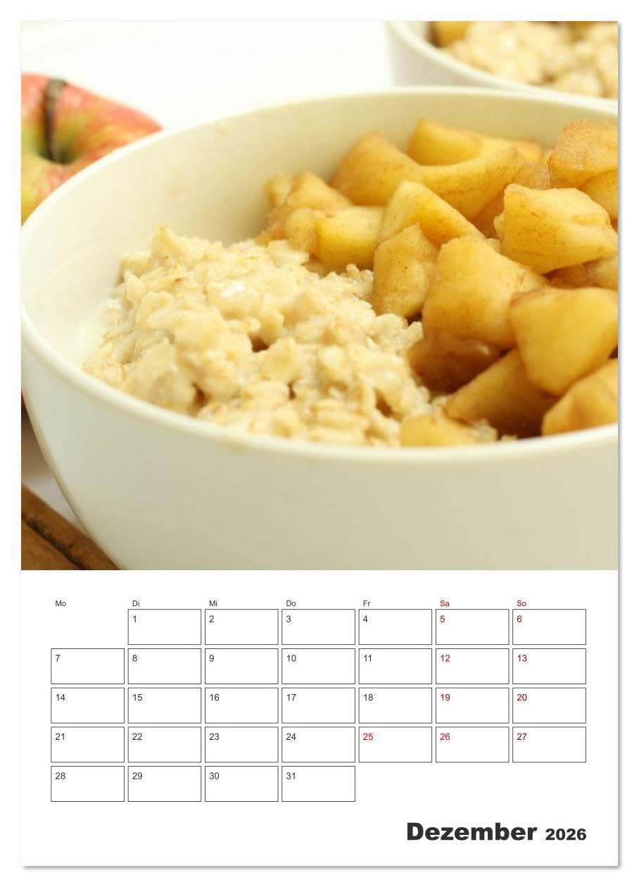 Süße Haferflocken mit Obst (Wandkalender 2026 DIN A2 hoch), CALVENDO Monatskalender: Haferflocken-Vielfalt: Overnight Oats, Porridge und frische Früchte (CALVENDO Lifestyle)
