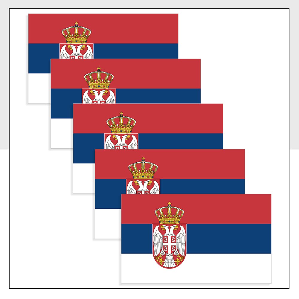 Serbia Flag Helmet Stickers Pack of 5 (60 x 36mm) Vinyl SRB Flag Labels for iPad Fridge Bike Van Car Packwith® #P1074