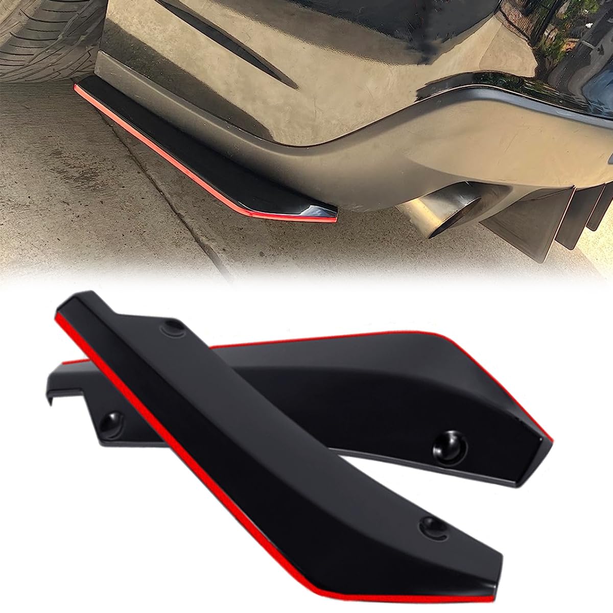 Universal Rear Bumper Lip Splitter Side Fender Skirt Lip Splitter Guard Protector Fit for Most Cars (Glossy Black+Red)