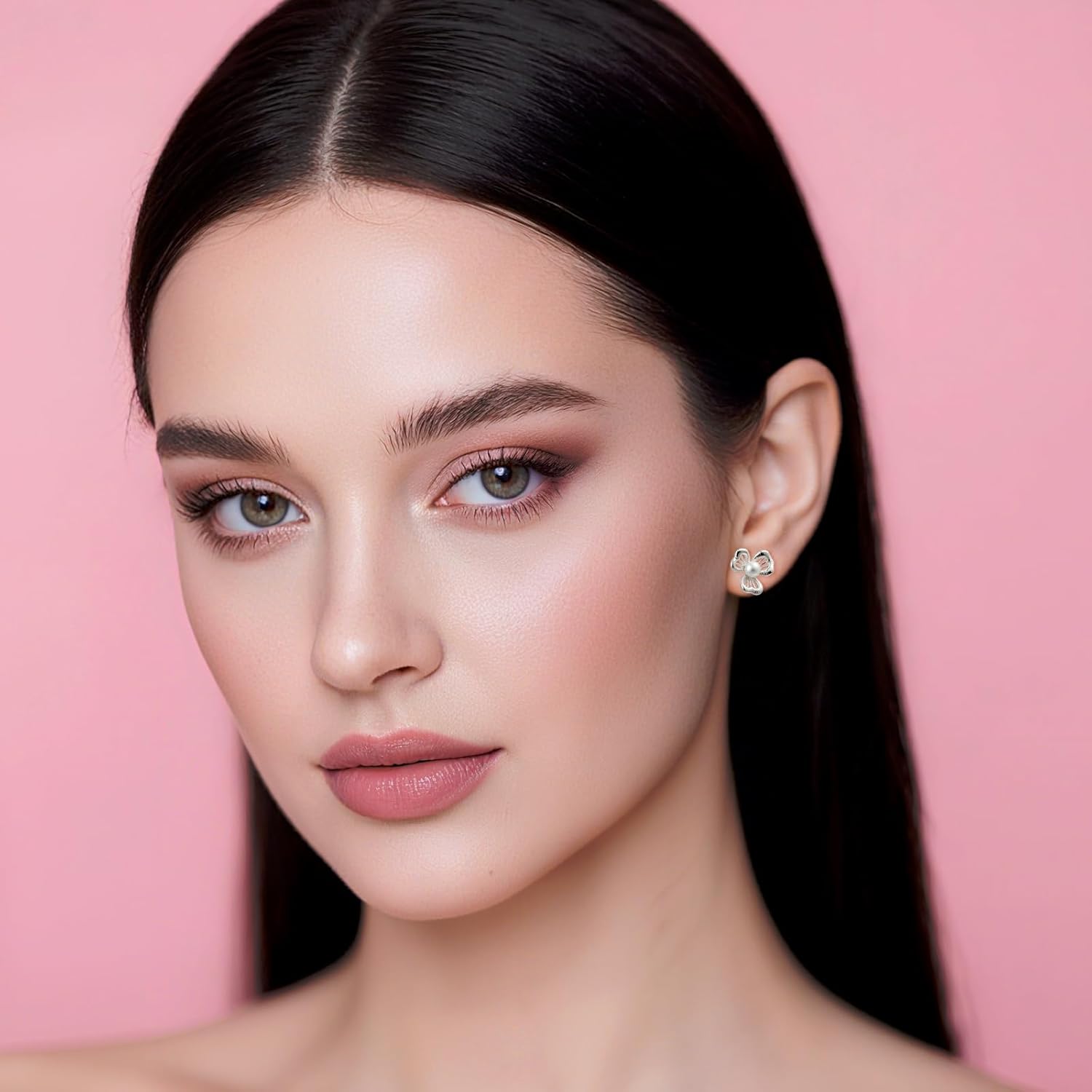 Flower 925 Sterling Silver Floral White Pearl Small Simple Stud Hypoallergenic Minimalist Earrings for Office Women - Image 6