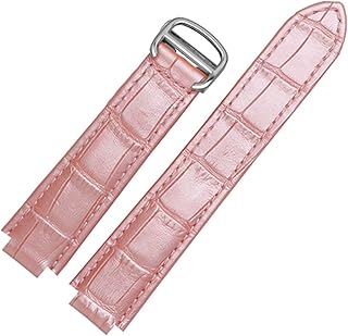 Para pulseras Cartier Color de calidad Correas de cuero genuino Despliegue Hebilla de repuesto Correa de cuero pulsera femenina (color: rosa, tamaño: 20 x 12 mm, cierre dorado)