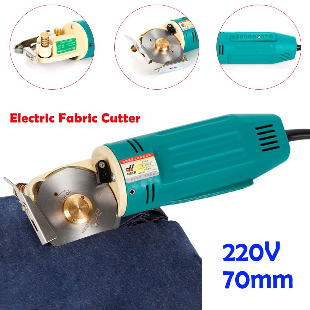 Taglierina elettrica industriale per tessuti, 170 W, 220 V, con lama in acciaio da 70 mm, spessore di taglio fino a 25 mm, lama di ricambio, cavo di alimentazione lungo, per tessuti, pelle, carta