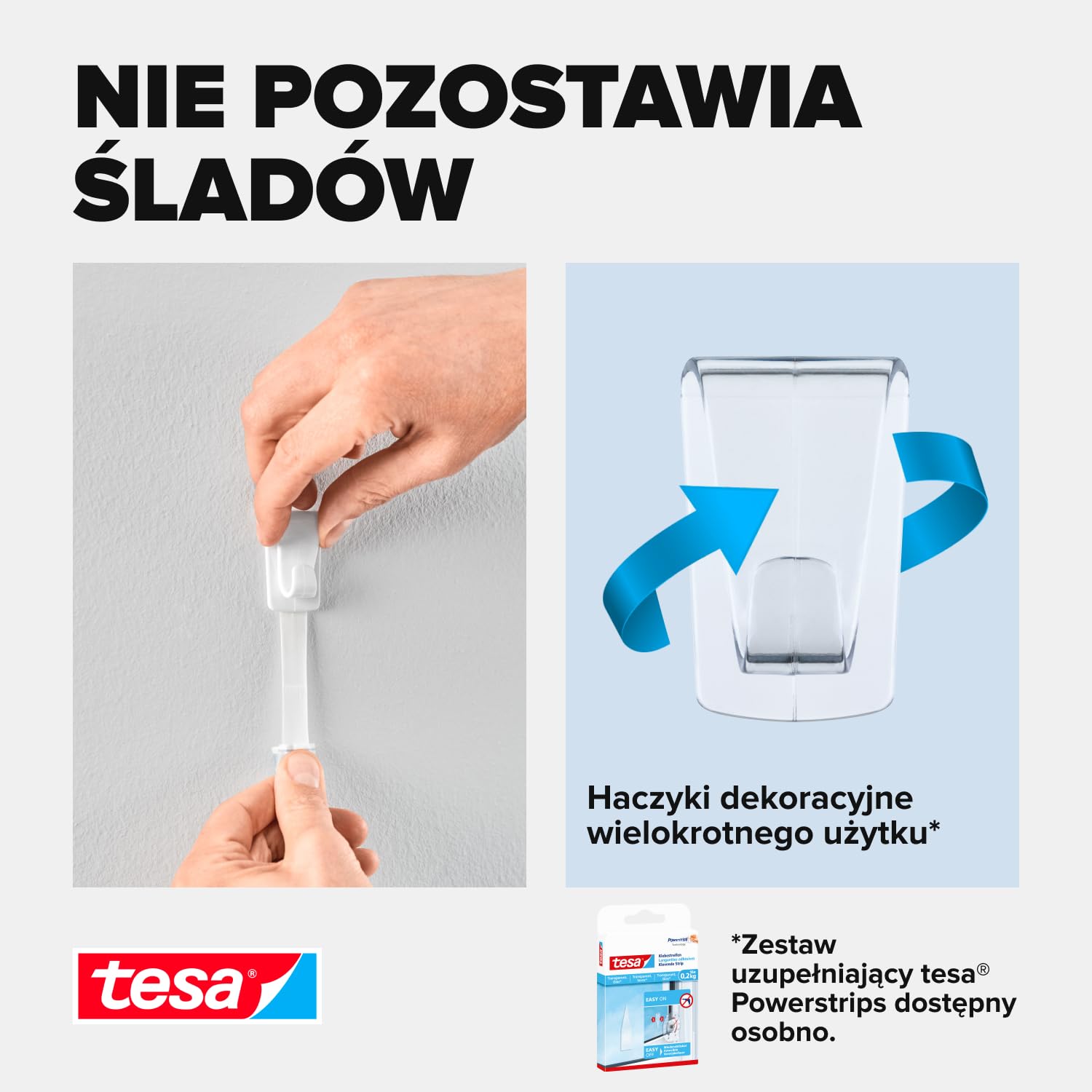 Tesa Haczyki Samoprzylepne, do 1 kg mocy na haczyk, 2 sztuki, Przezroczysty