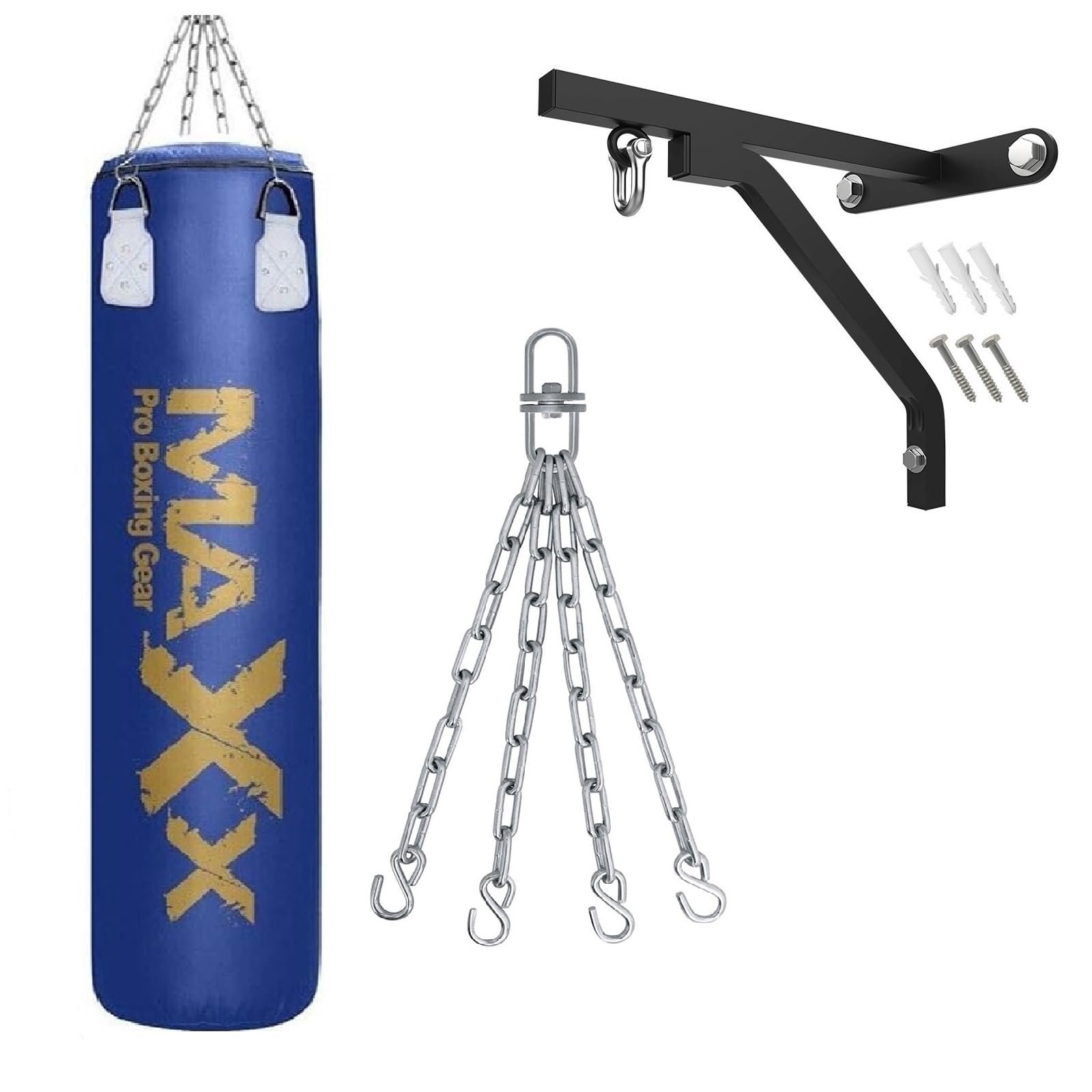 Punching Bag Set with Free Bracket and Chain, Choose from 3 to 6 Feet Sizes (BLUE GOLD, 4FT)