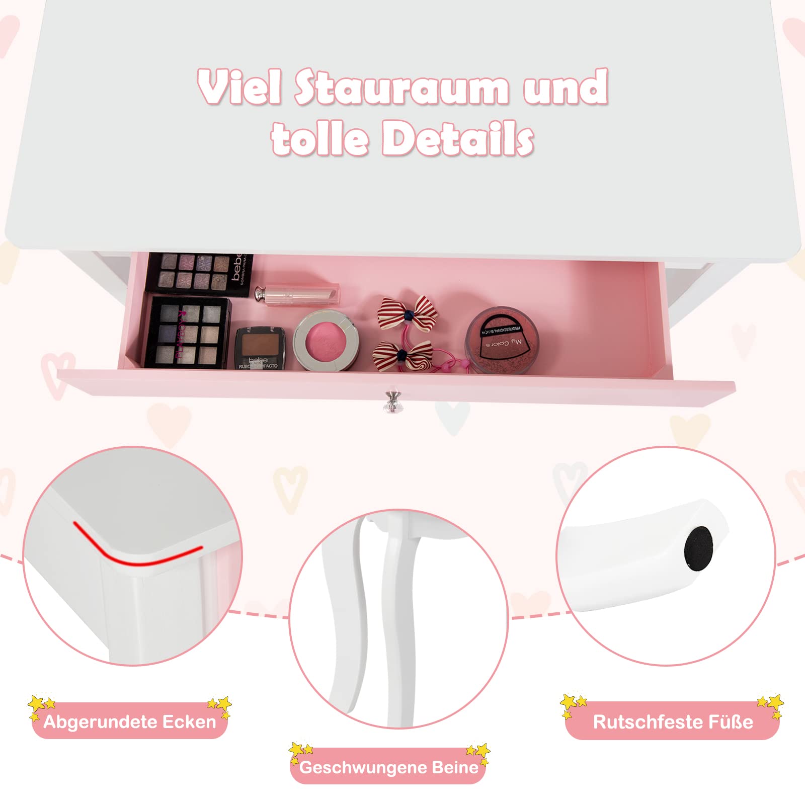 HOMCOM 2 in 1 kinderkaptafel met kruk 49,5 cm x 23 cm x 66 cm
