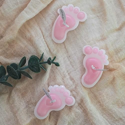 Sweet Baby Co. - Paquete de 10 velas para baby shower para niñas, diseño de huellas rosas, mini recuerdos, decoración de dulces de princesa, para