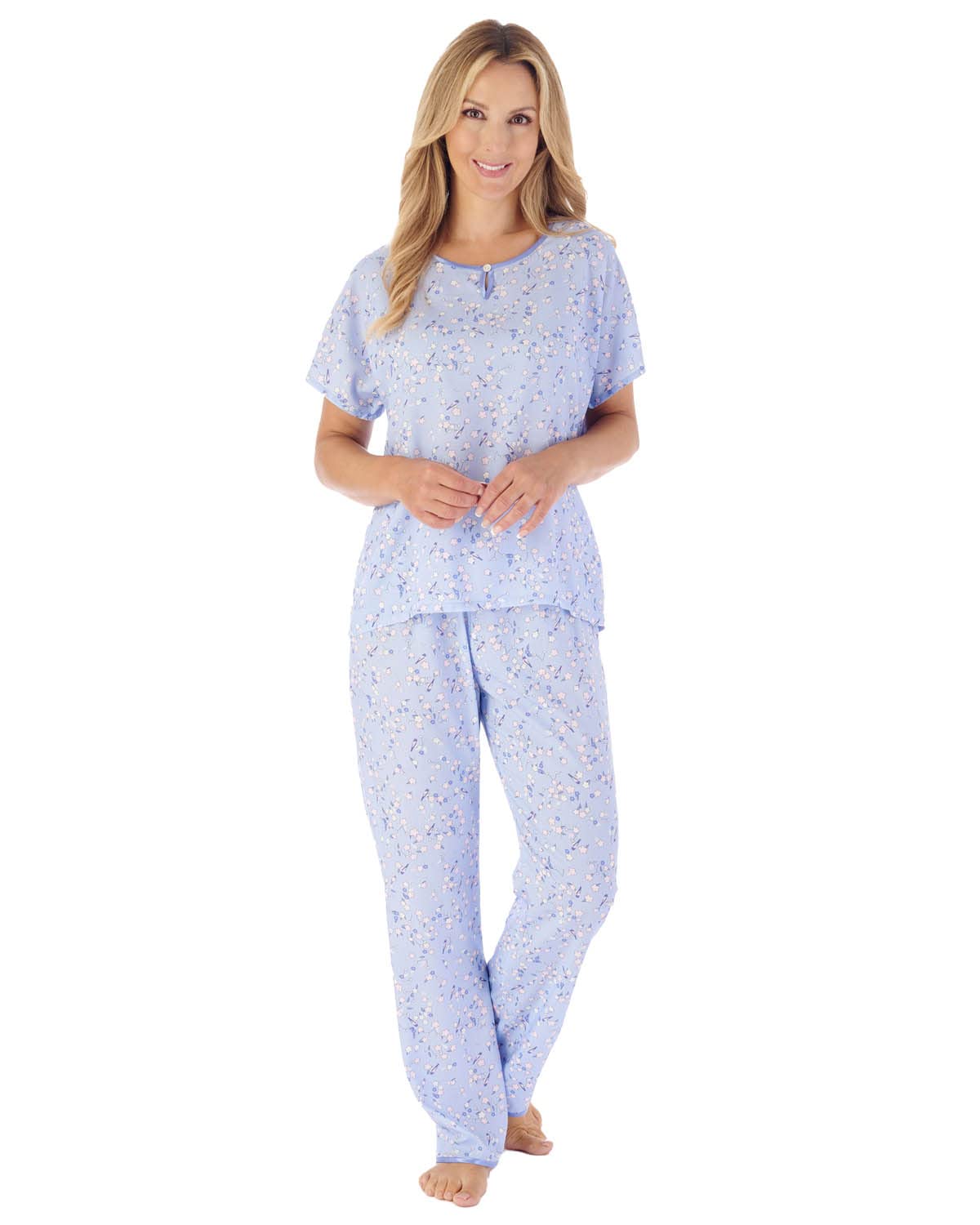 Slenderella Blossom Print Pyjamas PJ03242 Blue 16-18