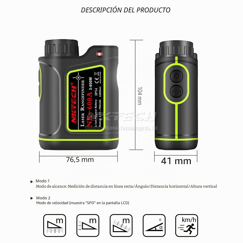 Telémetro láser para caza y golf al aire libre, 600 m, 1000 m, 1200 m, 1500 m, modelo 4-en-1, telescopio 8X, medida de velocidad, ángulo, altura y distancia con batería recargable