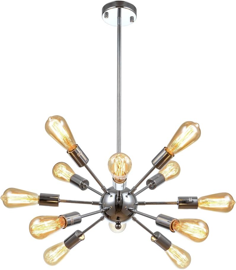 mirrea Sputnik Chandelier Vintage Edison Light Fixture Industrial Starburst Lighting with 12 Lights Chrome Finished Metal
