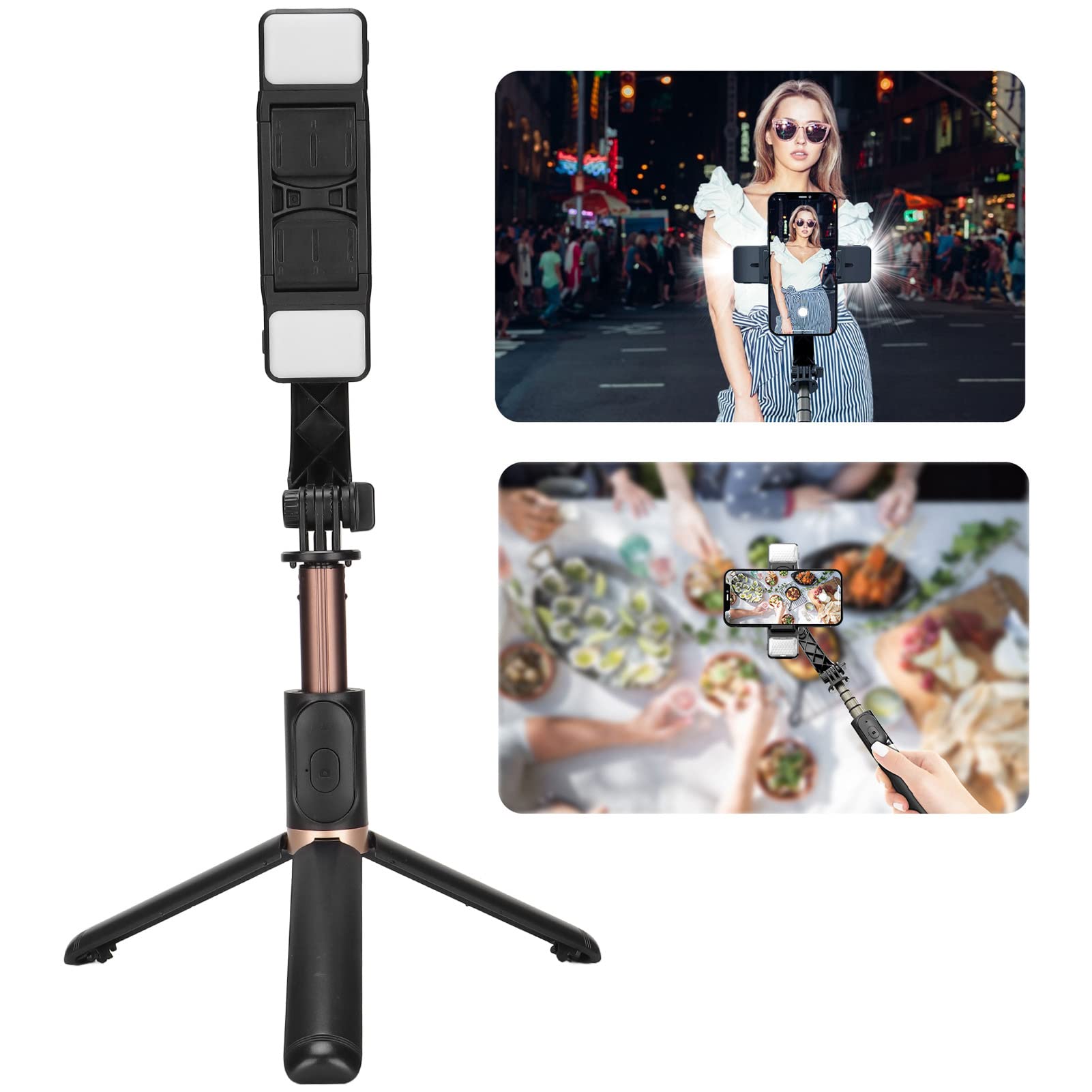 Asta Selfie Bluetooth, Q08d Asta Selfie Bluetooth Treppiede LED a Doppia Luce di Riempimento Asta Selfie Multifunzionale Wireless con Telecomando