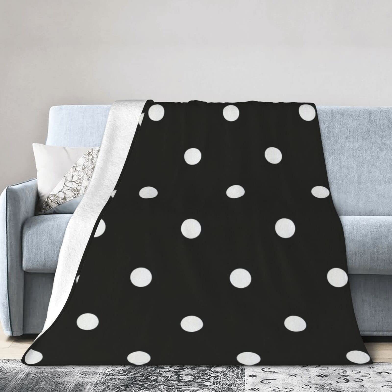 Black and White Polka Dot Soft Micro Flannel Blanket Throw, Warm Cozy Lightweight Decorative Blanket for Sofa Couch Bed, Printed Blanket Gifts for Kids Girls Boys Women Men