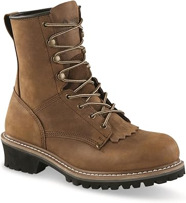 Guide Gear Mens Sawtooth 2.0 Logger Work Boots, Leather Uppers, Rubber Sole Shoes