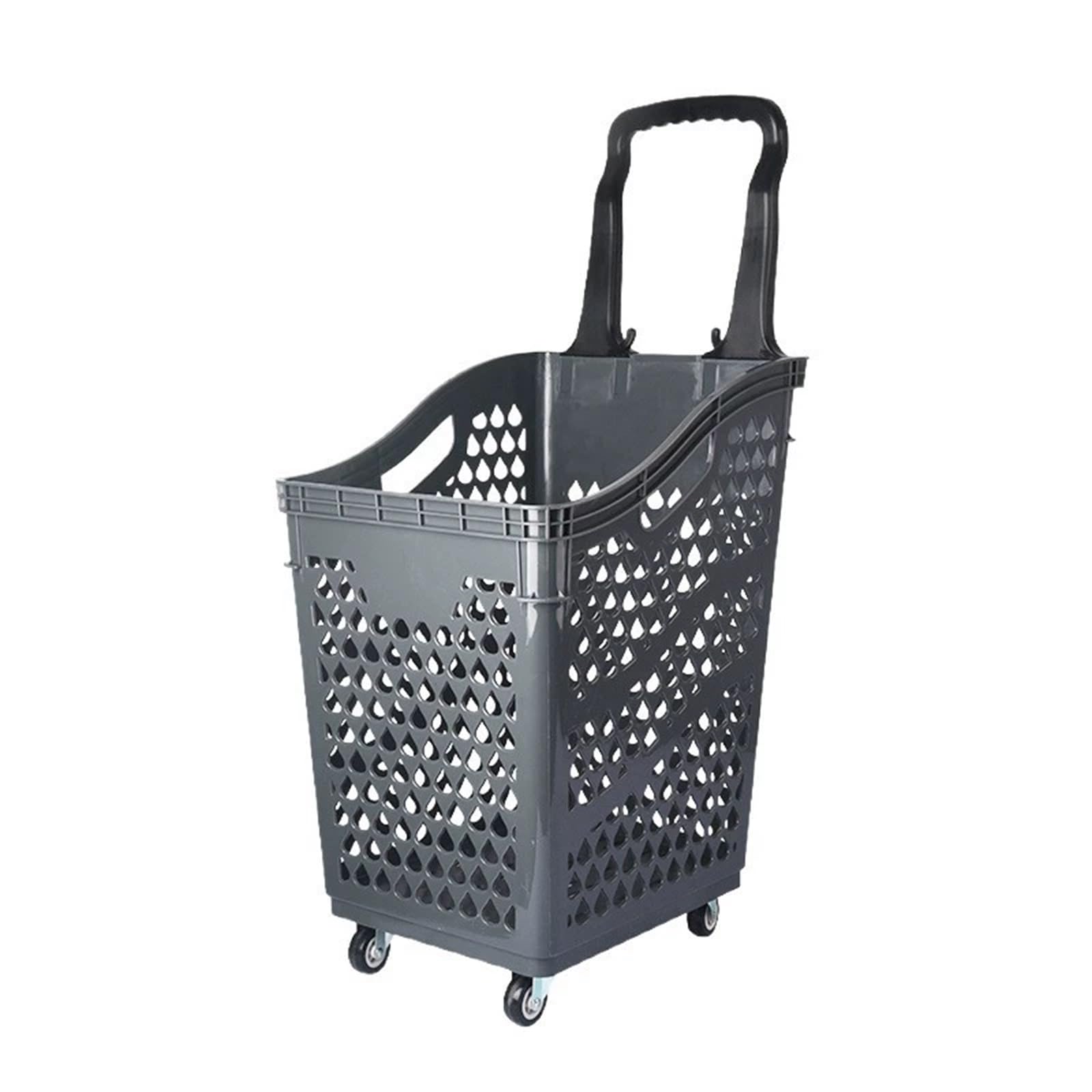 Grauer belüfteter Plastik Einkaufskorb Wagen ergonomischer Griff Rollrädern | Grauer belüfteter plastik einkaufskorb supermarkt markt wäsche leicht platzsparend geräuschlos