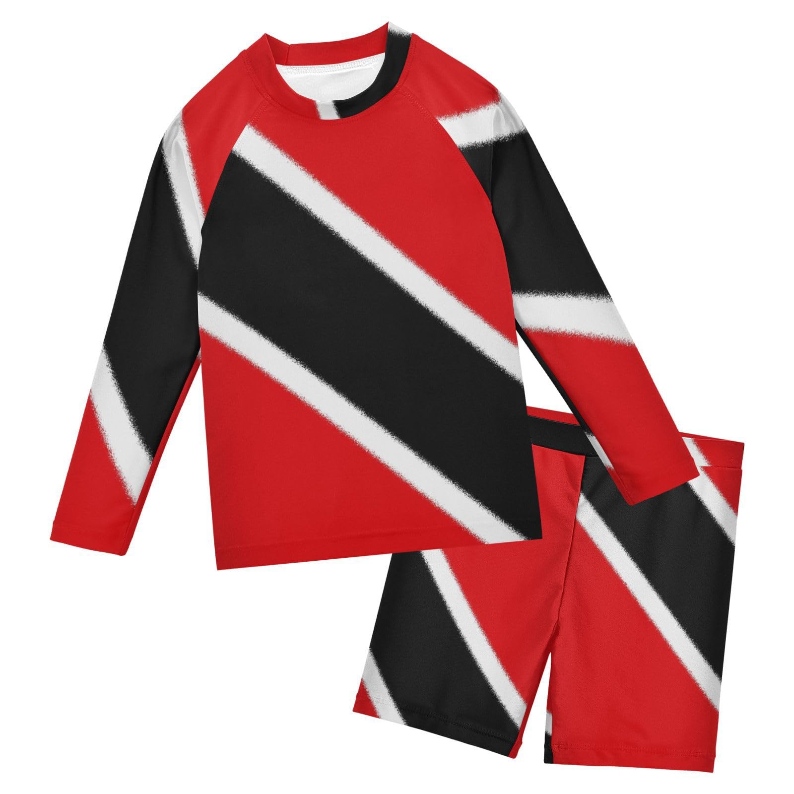 Aflyko Patriot Boys' Rash Guard Set Flag of Trinidad and Tobago Crewneck Swim Shirt with Jammer Stretchy Beach Shorts Comfortable Fit Summer Daily Wear, 7-8T Multicoloured
