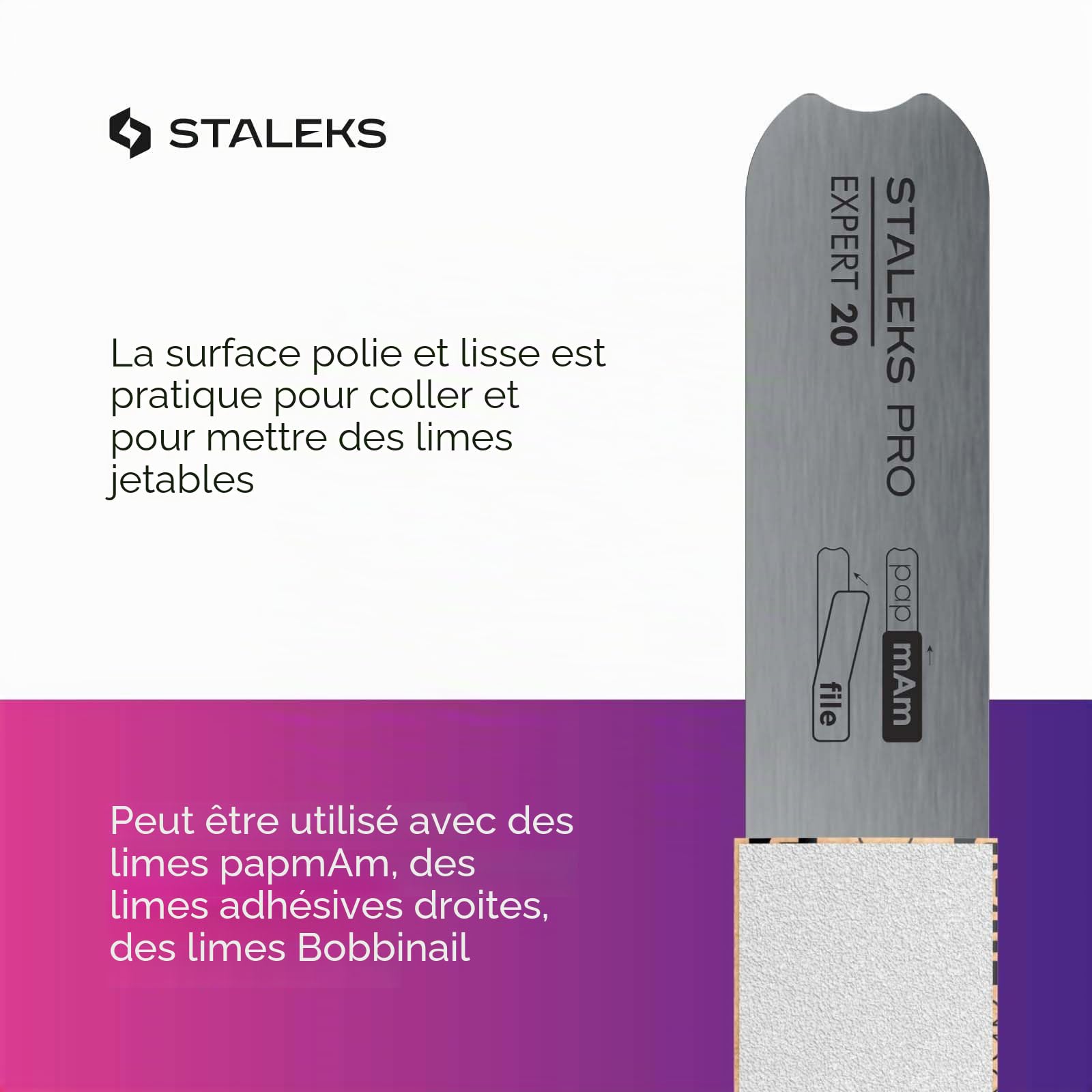 Staleks Pro Expert Manche en acier inoxydable pour limes adhésives et limes pochettes jetables
