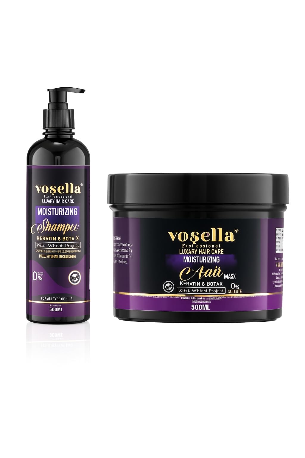 Vosella Moisturizing Shampoo & Hair Mask Combo | Keratin, Boto+ & Wheat Protein | Sulfate-Free | 95% Natural | Nourishes, Repairs & Smoothens | 500ml + 500ml | Unisex Hair Care Kit-picture-20