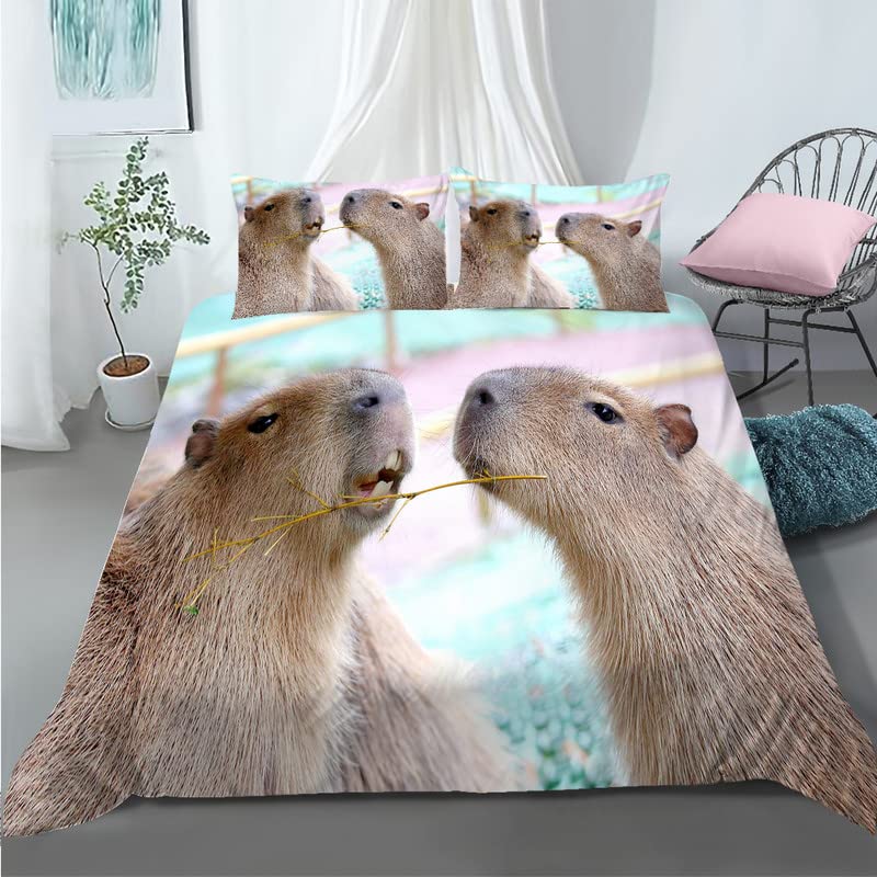 Housse de Couette 240x260 Capybara en Microfibre Kaki pour Lit 2 Places