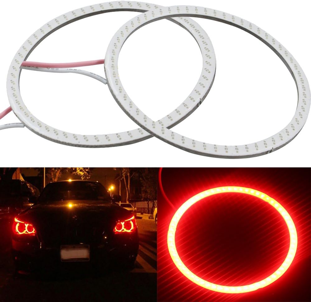 Everbright 2-Pack 60MM, 2.3″,12V Red Car Angel Eye COB Light Halo Circle Ring Head Light Lamp for BMW Benz Headlight