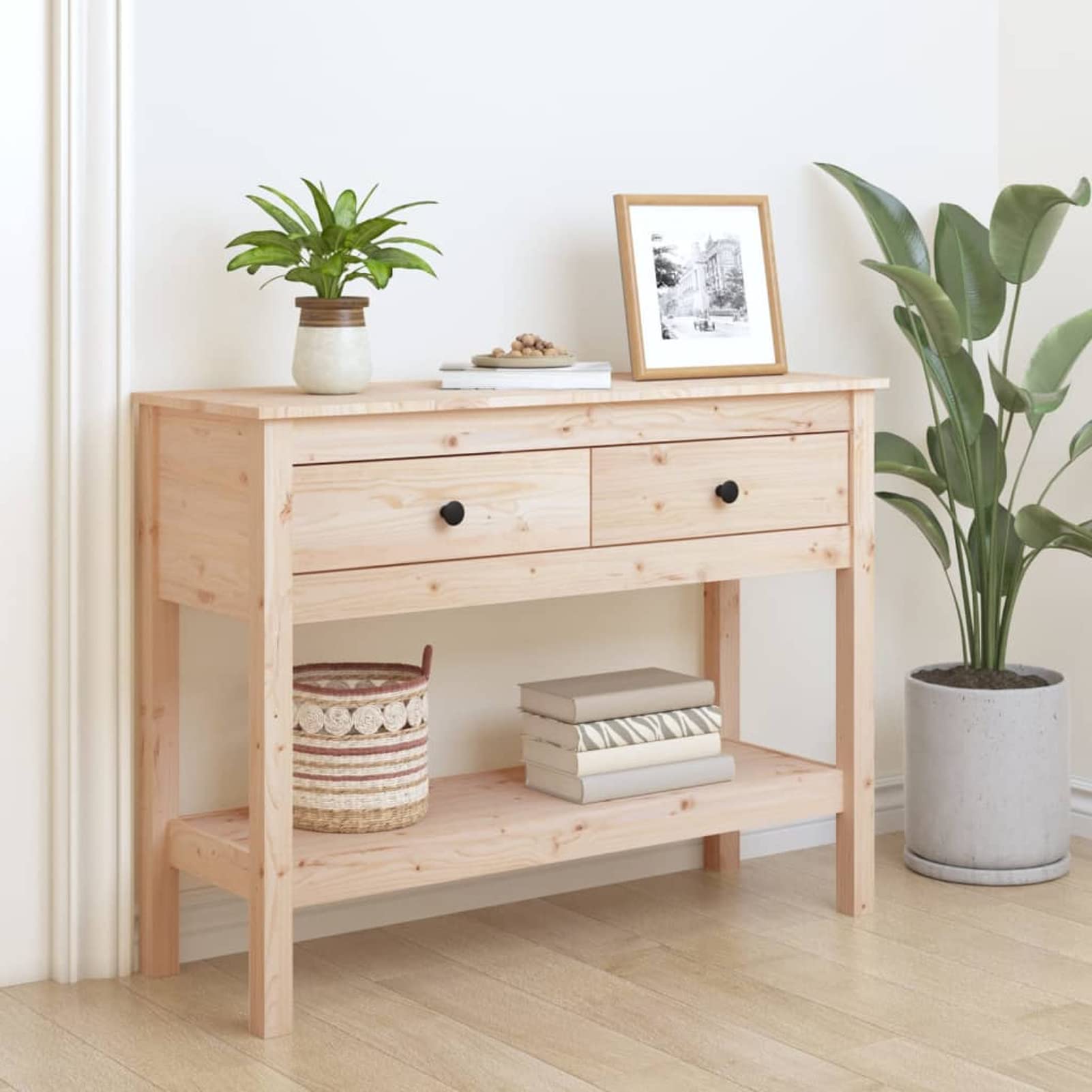 Homgoday Mesa Consola Recibidor Mueble de Entrada Estrecha Clásica Grande Mesa Auxiliar para Pasillo Comedor Mesa Consola de Madera Maciza de Pino Marrón 100x35x75 cm