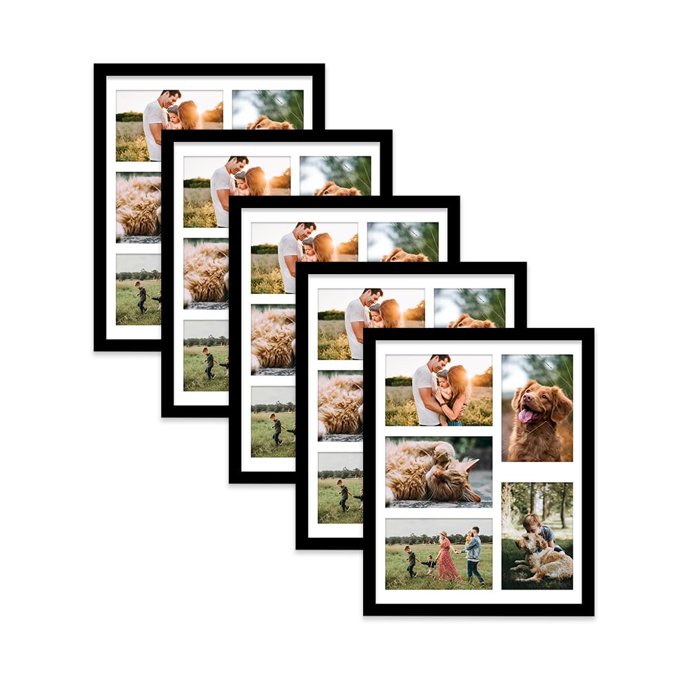 Black Multi Photo Frame - Holds 5 x 6x4 Pictures, Family Collage Picture Frame for Wall Display, 14x11 Frame size, Set of 5 — image 1