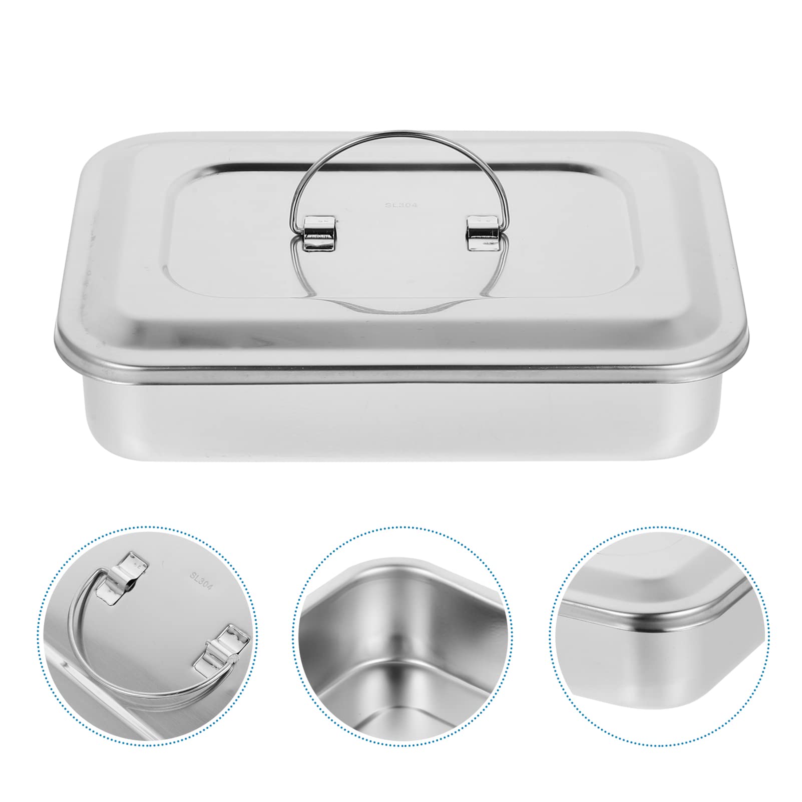iplusmile Bandeja De Acero Inoxidable con Tapa Organizador De Instrumentos Médicos Dentales Y Laboratorio 9.64X6.49X1.96In Reutilizable para Esterilización Y Almacenamiento Seguro