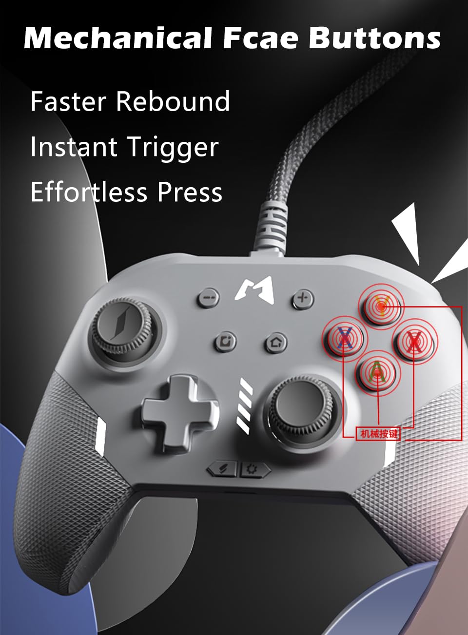MOBAPAD Wired Switch Controller for Switch Pro/Lite/OLED, Controller for PC MacOS Steam Deck, Local Macro & Turbo, ALPS Joysticks & Mechanical Face Buttons