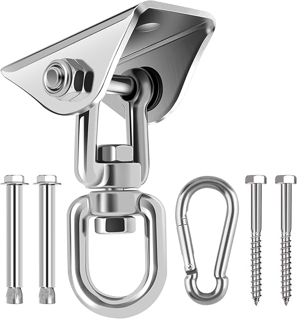 Awroutdoor Heavy Duty Swing Hangers Hooks, Stainless Steel 360°Swivel Hammock Hooks with Screws 450KG Capacity for Concrete Wooden Sets Playground Porch Indoor Outdoor Seat Trapeze Yoga,GYM