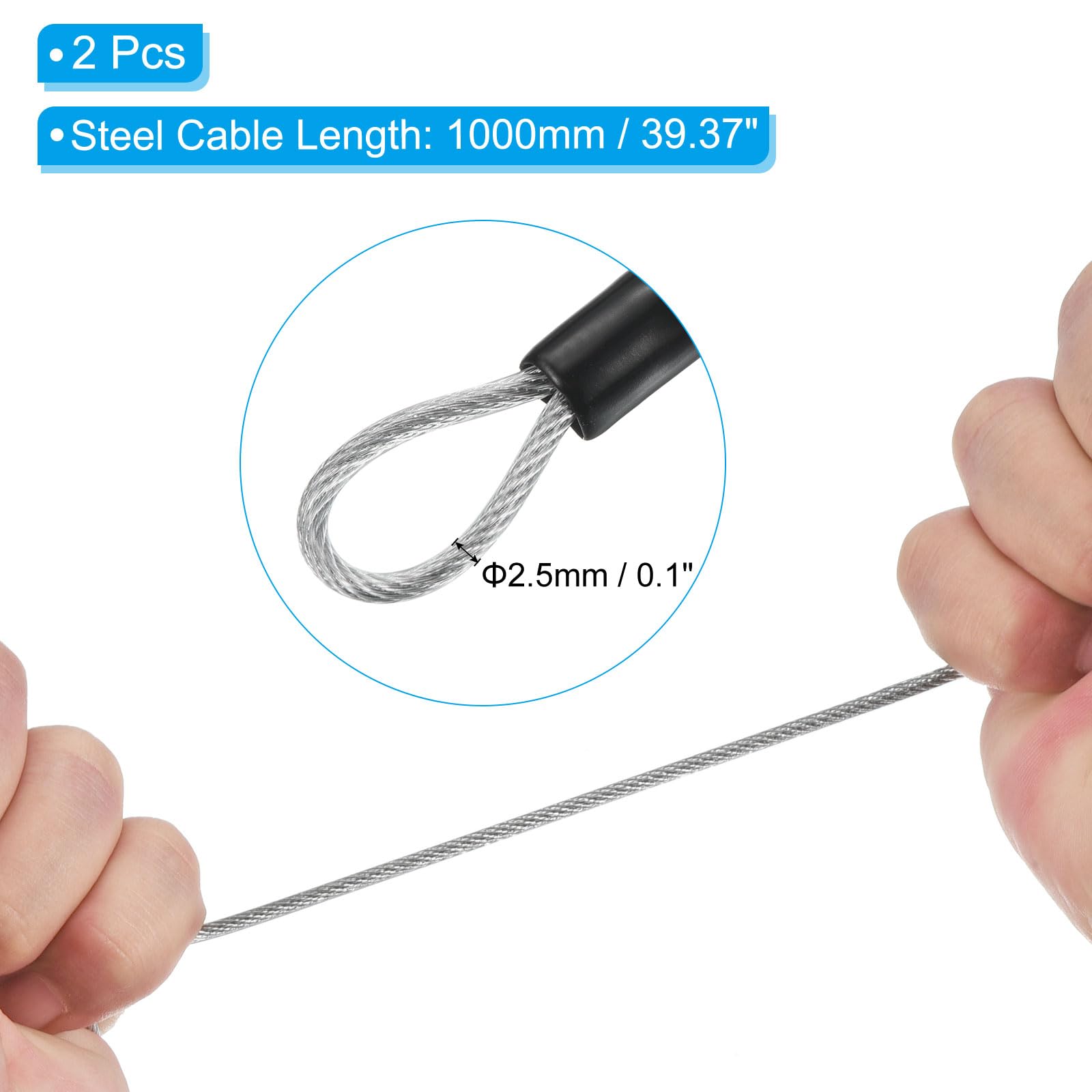 5 Cavi Di Sicurezza In Acciaio Inox 2mm X 30 Cm - Con Anelli Di Fissaggio, Per Bloccare Bagagli, Bici, Oggetti - 6