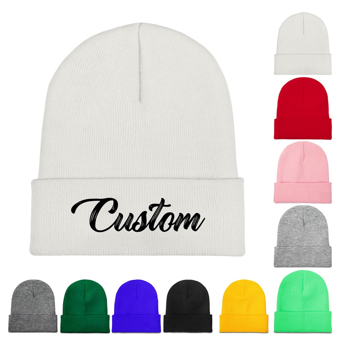 Custom Beanie Hats with Logo Photo Personalized Winter Knitted Hat, White