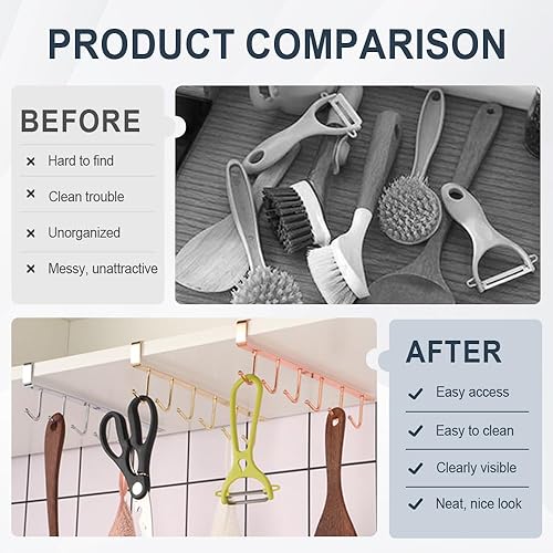 Miniatura 4 de Ganchos para colgar tazas debajo del gabinete, 6 ganchos, soporte para tazas de café debajo del gabinete, ganchos para colgar debajo del estante