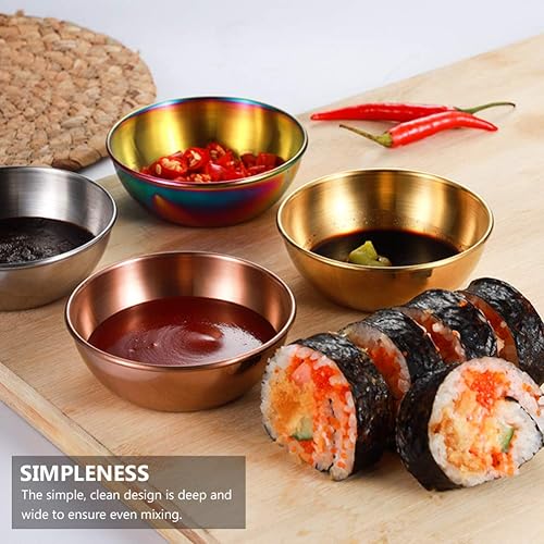 Miniatura 8 de DOITOOL 4 platos redondos de acero inoxidable para salsa de sushi, platos para salsa de sushi, platos para condimentos, platillo, mini plato de