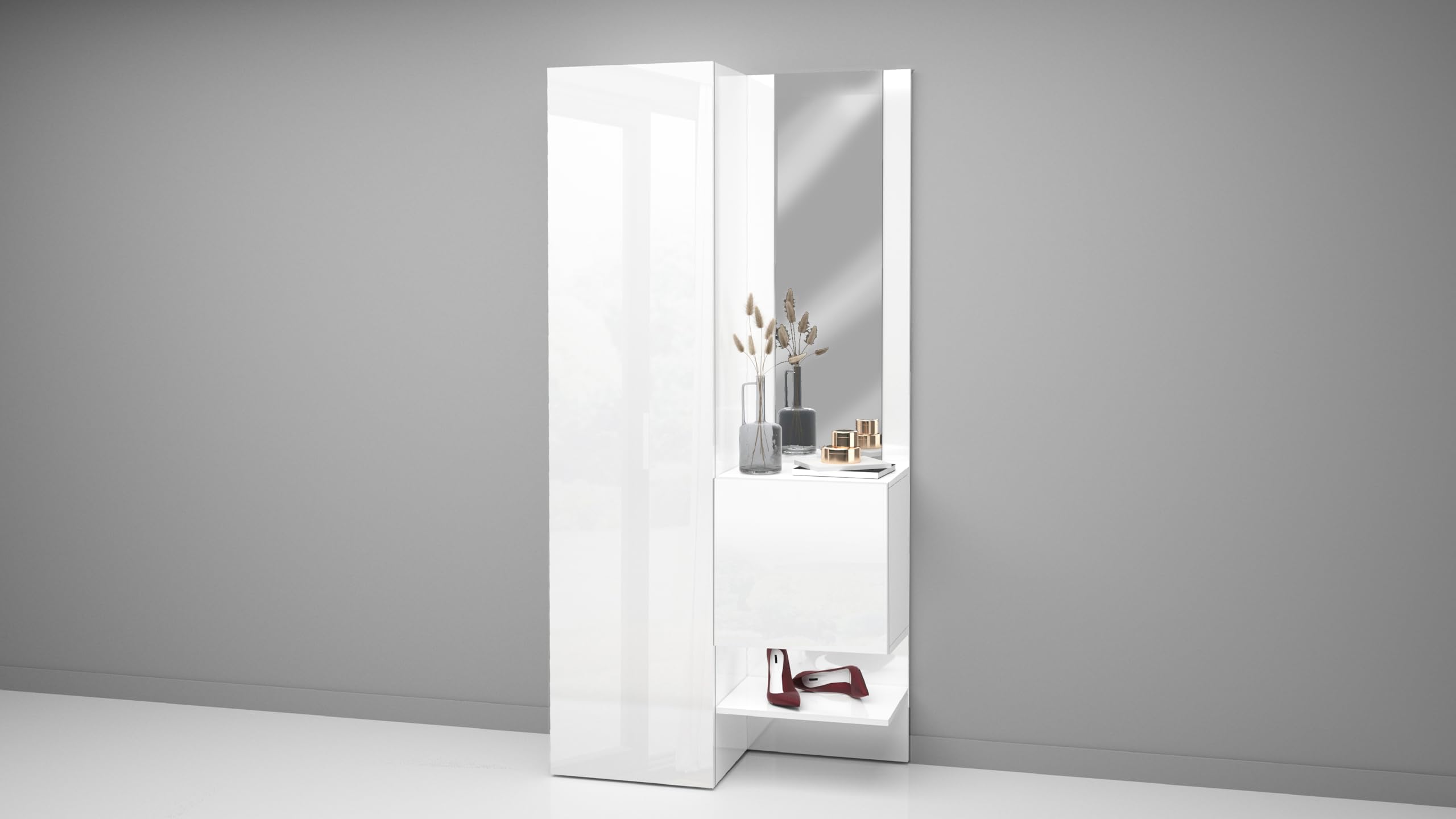 Web Convenienza - Mobile Ingresso Specchiera Moderna - Made in Italy - Collezione Harmony - Mobile Specchio con Scarpiera 2 Piani - Struttura Bianca per Soggiorno (INGRESSO MOBILI)