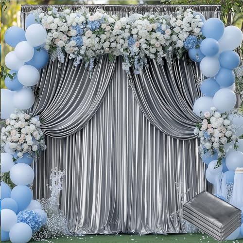 Image of 20x10 ft Wrinkle Free Black Silver Sequin Backdrop Curtain for Parties,Thick Not Fall Glitter Wedding Backdrop Drapes,4 Panels 5x10ft Shimmer Photo Back Drop Cloth for Birthday Photography Background