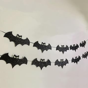 Halloween Banners - 8.2ft Festive Glitter,Glowing Black Bat Banner,for Store Window Street Party Porch Garden Outdoor Home Festival Event