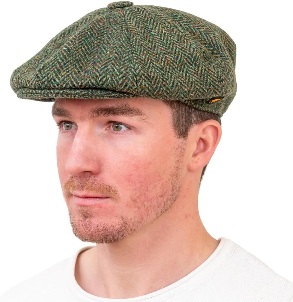 Hatman of Ireland Men's Donegal Tweed 8 Piece Cap Irish Newsboy Hat, Made in Ireland