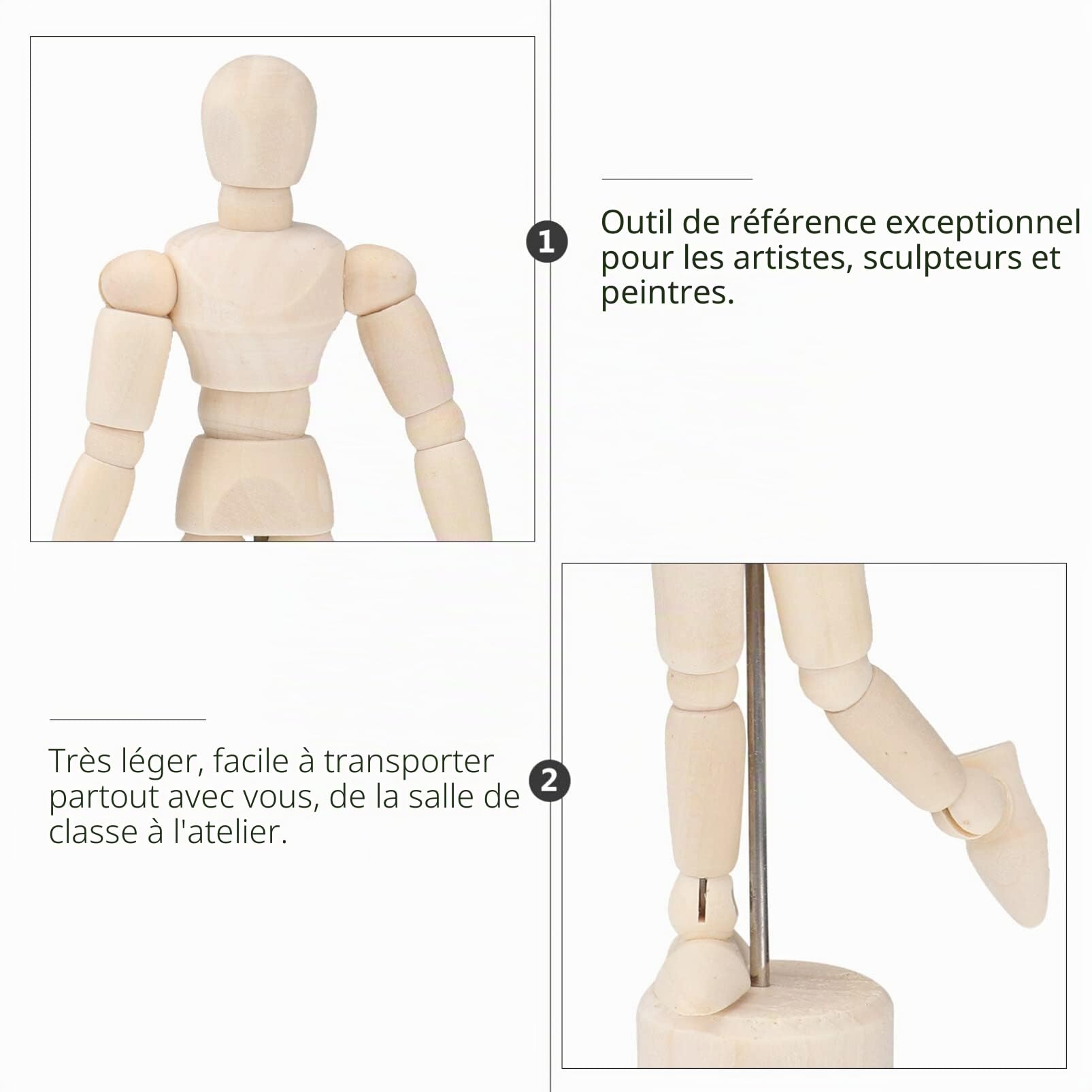 DOITOOL Mannequin articulé : 12 mannequin en bois figurine dessin homme corps mannequin modèle mannequin dessin pour artiste mannequin mobile mannequin humain ménage bois marionnette